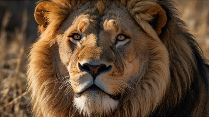 Fototapeta premium The LION king of the jungle muscular bodies, deep chests, and large head Social animals, lions live in groups 