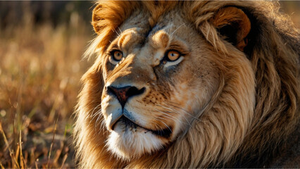 Fototapeta premium The LION king of the jungle muscular bodies, deep chests, and large head Social animals, lions live in groups 