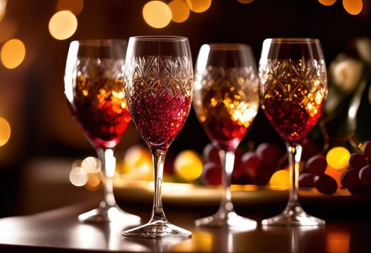 elegant wine glasses elegantly reflecting soft ambient showcasing their delicate curves crystal clarity inviting atmosphere perfect gatherings celebrations, bea