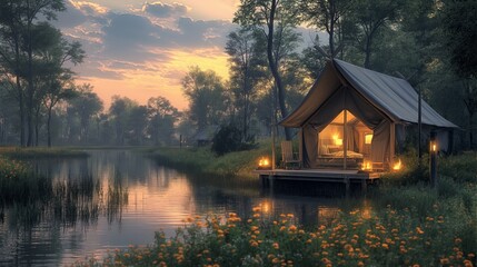 Fototapeta premium glamping. luxury glamorous camping. glamping in the beautiful countryside