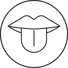 Tongue out vector. Open mouth, licking, tongue sticking out conversation. Taste scheme concept. Tongue with lips. Mouth tasty sense symbol. Line art icon for app and website on transparent background.