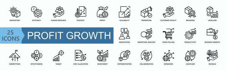 Profit Growth Icon Collection Set. Simple Line Vector.