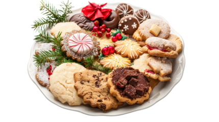 Christmas cookies on plate on transparent background