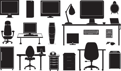 Silhouette Office Equipment Elegant Silhouette Vector Illustrations
