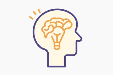 Silhouette with yellow brain light bulb creative and innovative modern vector illustration unique and abstract artistic vision bright colors futuristic design.