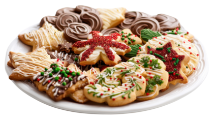 Christmas cookies on plate on transparent background