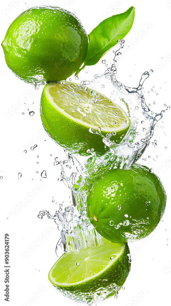 Wall mural Floating isolated whole lime with water splash