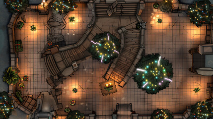 Fototapeta premium Christmas Battle Map - DnD, RPG Map for Dungeons and Dragons, Game Background, Top View, Winter