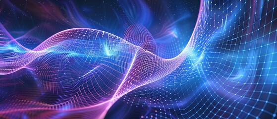 Fototapeta premium Abstract Blue and Pink Grid with Glowing Lights