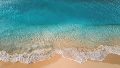 Sandy Beach with crystal clear blue sea bird eye view summer vibes vacation environment no people...