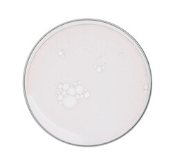 Petri dish with sample isolated on white, top view