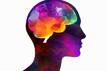 Obraz premium Multicolored abstract silhouette with brain illustration symbolizing creativity intellect and innovative thinking in a vibrant artistic style.