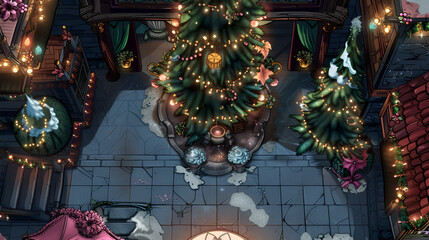 Fototapeta premium Christmas Battle Map - DnD, RPG Map for Dungeons and Dragons, Game Background, Top View, Winter