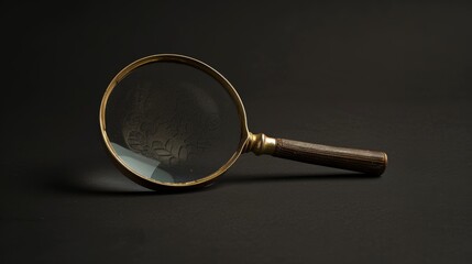 Vintage Magnifying Glass on Black Background Symbolizing Curiosity Generative AI