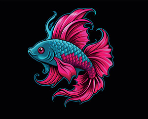 Drawn Betta Fish and Goldfish art and vector illustration

