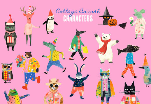 Collage Animal Character Design Set