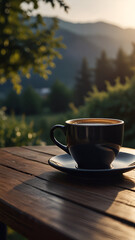 Cup of coffee on table in vertical sunshine background 6.