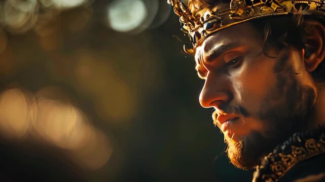 Cinematic shot of a king with a crown