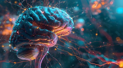 Basal Ganglia: Vibrant Neural Circuits on Futuristic Background