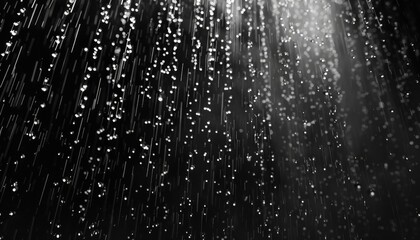Obraz premium Rain on black isolated background, Texture of falling rain, Abstract drops concept overlay