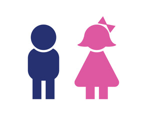 Toilet restroom sign boy and girl kids element vector icon for public navigation symbol. Male Blue and female pink color.