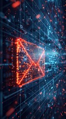 Obraz premium Digital email icon in vibrant abstract network setting.