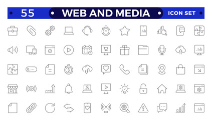 Web and Media thin line icons set.