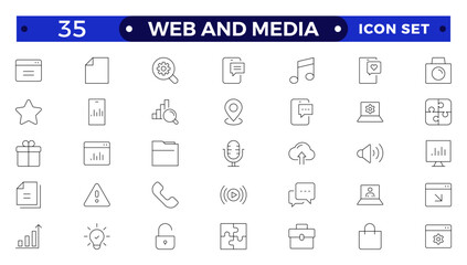 Web and Media thin line icons set.