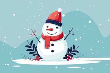 Fototapeta premium Capturing Winter Joy A Heartwarming Illustration of a Person Building a Snowman in a Winter Wonderland