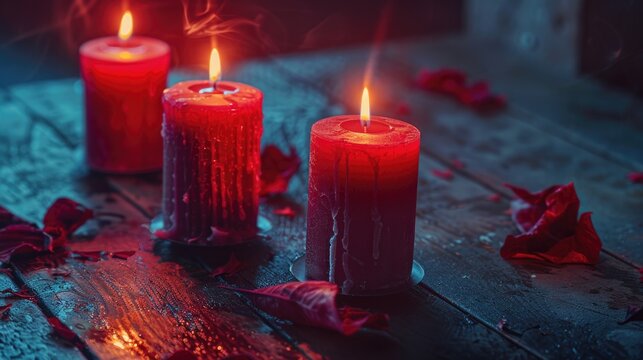 Wooden Table with Red Candles