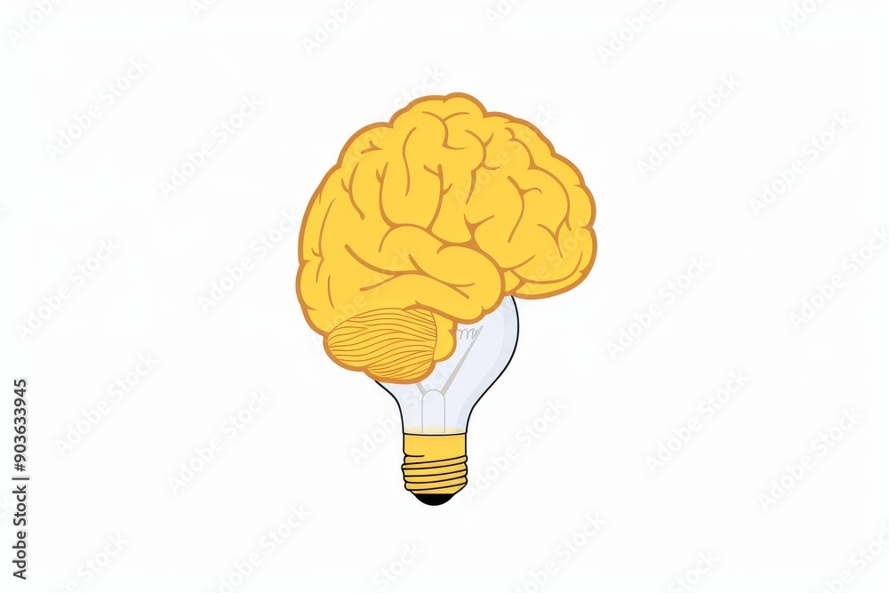 Sticker A vibrant yellow brain light bulb illustration on a plain background representing intelligence and innovative ideas ideal for educational and creative concept designs.