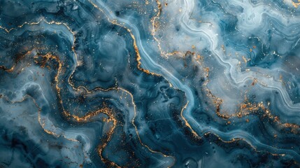 Fototapeta premium Abstract Blue and Gold Marble Texture Background with Fluid Patterns and Metallic Accents