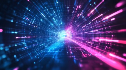Obraz premium Digital Tunnel: Journey Through Neon Lights