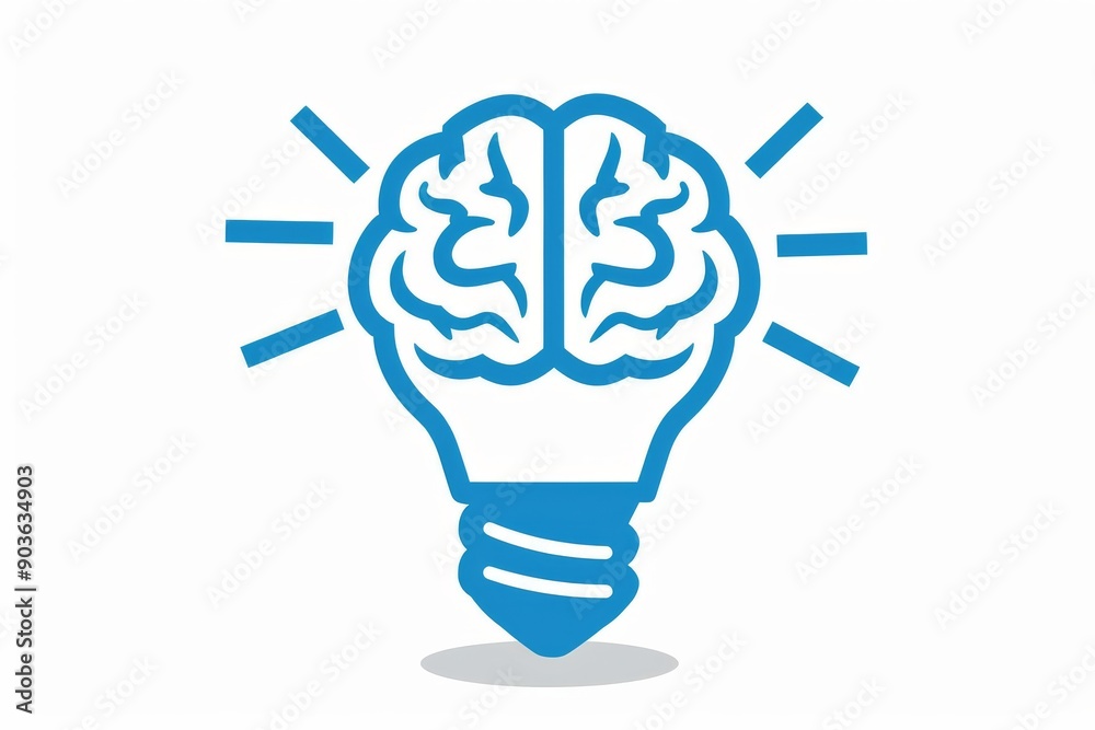 Sticker an abstract brain light bulb illustration with blue and white tones symbolizing innovation and intel