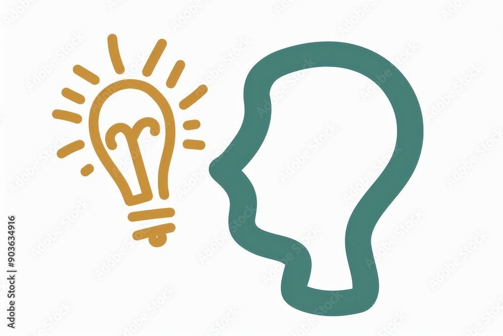 Wall mural an outline of a head with a brain light bulb and an idea light bulb representing creativity and inte