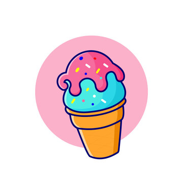 Melted ice cream Cartoon Icon Illustration. Flat Cartoon Style with tempting Sweet Food Icon Concept