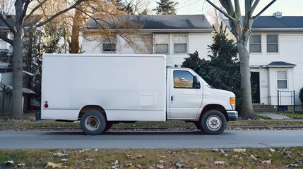 Commercial van delivers cargo to suburban custmers. Shipping parcels goods and orders in the countryside. Light duty truck