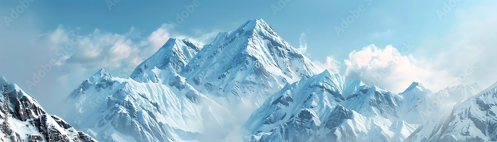 Wall mural Snowy Mountain Peaks with Clouds - 3D Illustration