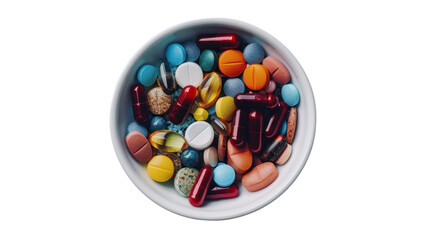 Pills in bowl on transparent background