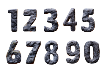 Stone numbers isolated on white background.