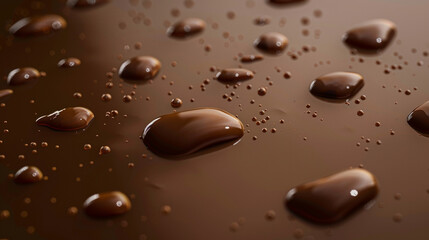 Fototapeta premium Several dew drops on a solid chocolate brown background, each drop gleaming with light.