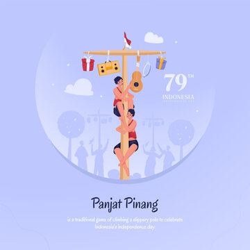 Illustration of Panjat pinang traditional games celebrate Indonesia independence day