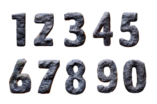 Stone numbers isolated on white background.