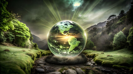 visualize a glowing sphere at the center of a mist