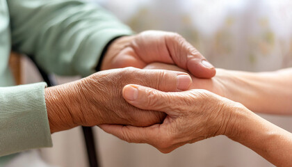 personnes &acirc;g&eacute;es se tenant les mains, concept d'aide et entraide aux s&eacute;niors