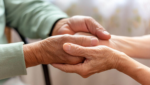 personnes &acirc;g&eacute;es se tenant les mains, concept d'aide et entraide aux s&eacute;niors