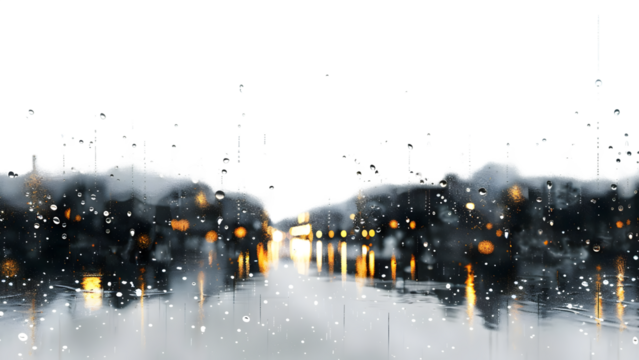 Blurry water reflection of a city with lights isolated on a transparent background, PNG