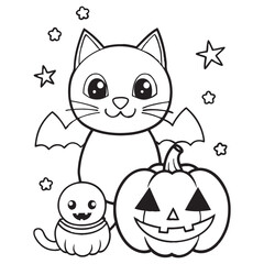 Halloween Coloring Page, Halloween Vector, Halloween Black and white,