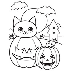 Halloween Coloring Page, Halloween Vector, Halloween Black and white,
