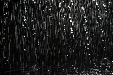 Rain on black isolated background, Texture of falling rain, Abstract drops concept overlay